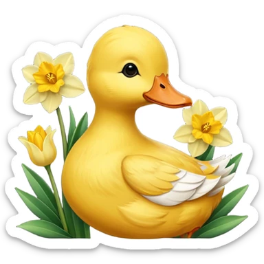 Duck holding daffodils sticker