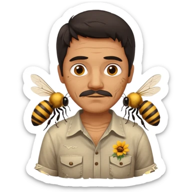 cabeza de señor mexicano, viejo, agregale un cuerpo de abeja, el pelo del señor hazlo oscuro sticker