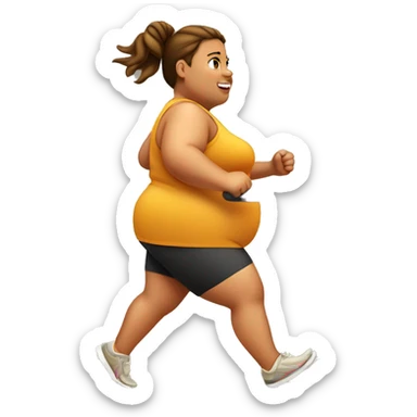Tan skinned very fat girl runs on a treadmill sticker