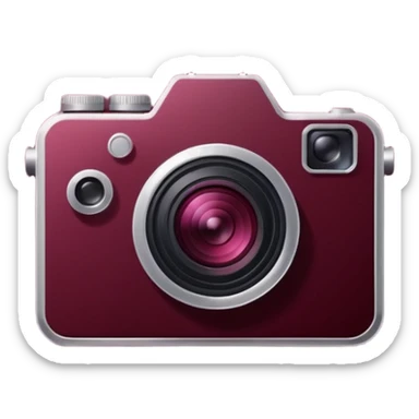 Simple camera icon silhouette, dark wine red, minimalist flat vector, clean lines, transparent background, centered composition sticker