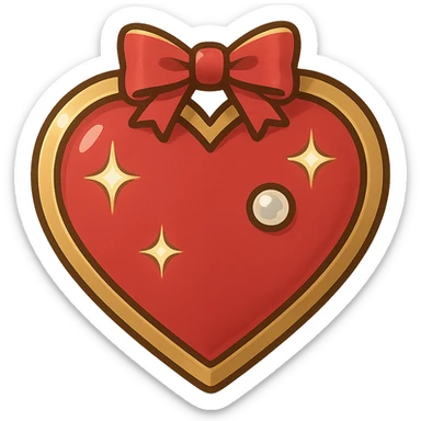 Add a small ribbon to the tiny red heart, pastel red enamel, sparkling gems, gold outline, soft glowing effect, no background, in a general style. sticker