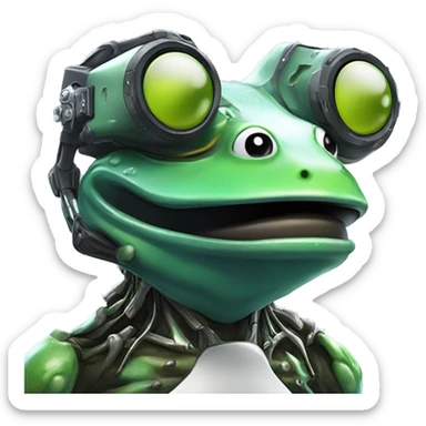 Generate cyber frog with vr glaces and cybernetic armur sticker