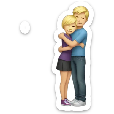 Short blonde hair girl hugs tall boy sticker
