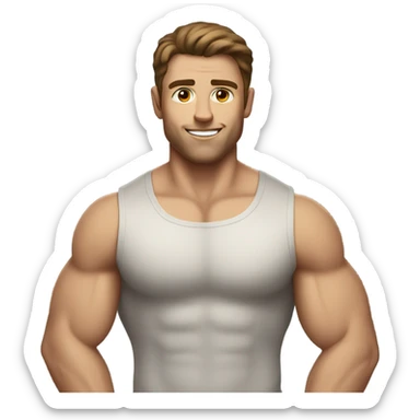 brown haired white man with muscle sticker