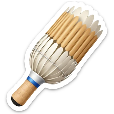 a common badminton shuttlecock with white feathers and cork base sticker