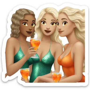 Three beautiful mermaids (light skin) drinking aperol sticker