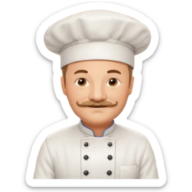 Est-ce que tu peux me faire un chef cuistot qui ressemble à Philippe Etchebest et qui est devant un restaurant? Est-ce que tu peux le faire souriant, avec une moustache de cuistot? 
 sticker