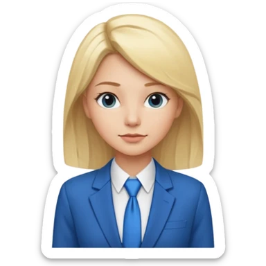 une femme blonde jolie avec une chemise blanche et une veste a manche longues et cravate bleu sticker