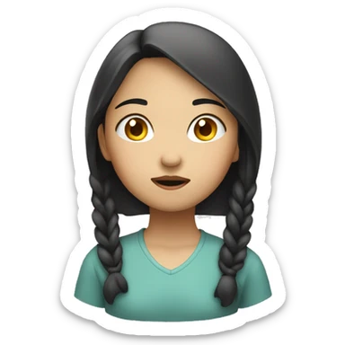 an asian girl thinking, not convinced sticker