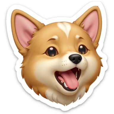 Cinematic Cute Yawning Domestic Dog Portrait Emoji, Head tilted slightly with a dramatic, wide-open yawn, showcasing a plush, inviting coat with gently drooping ears and half-closed, drowsy eyes, Simplified yet irresistibly adorable features, highly detailed, glowing with a soft, cozy glow, high shine, relaxed yet expressive, stylized with a dash of playful whimsy, soft glowing outline, capturing the essence of a sleepy yet affectionate dog that seems ready to stretch out for a nap! sticker