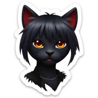 Anthro Edgy Cool Beautiful Black Cat-Fursona with Emo Hair-bangs with Red Streaks sticker
