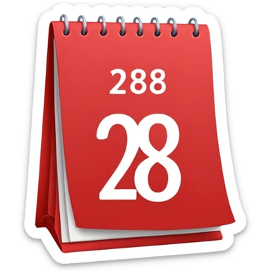 calendar with number 28, red top sticker