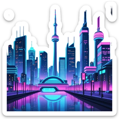 Ultra detailed Cyberpunk Toronto Canada City at night with glowing neon lights, futuristic environment, still life. 4k, dpi 300 sticker