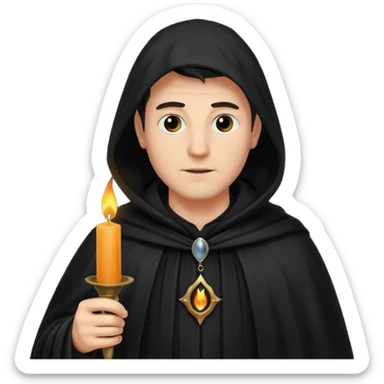 ancient man in black cloak hold a black candle sticker