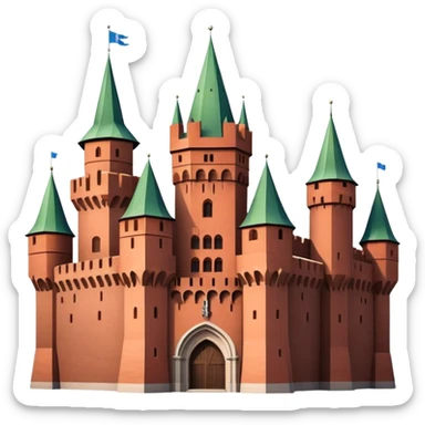 Cinematic Realistic Malbork Castle Landmark Emoji, depicted as an imposing medieval fortress rendered with rich detail and dramatic, historic lighting. sticker