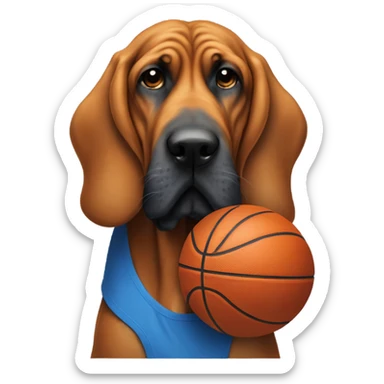 A blue and orange bloodhound holding a basketball. sticker