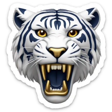 White Ferocious Sabre Tooth Tiger with Gold and Navy Blue Accents sticker