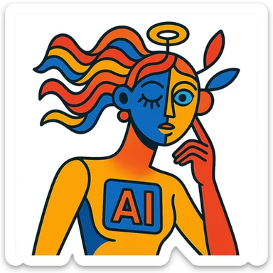 AI digital muse, abstract features, modern, artistic, no nudity sticker