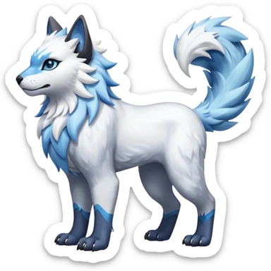 Icy glacial feathery glistening glossy smooth soft flaky scaly furry flurry hyper-realistic cozy boreal boreal-lupus-Lunaray-Manectric-Absol-Luxray-Bobcat-Fakémon-fusion-animal-creature, full body  sticker