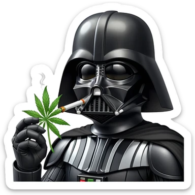 darth vader with a weed bong attached to his mask sticker