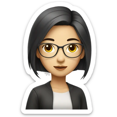 asian, cool girl, a litttle square face, coding sticker