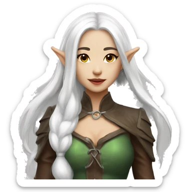 Asian feminine full body slim long white hair elf leather costume sticker
