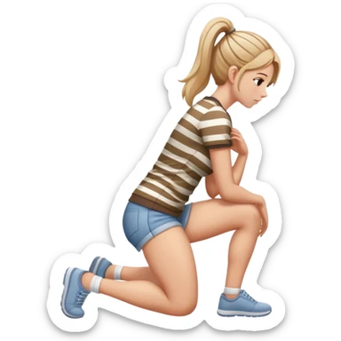 female figure in casual outfit with striped top kneeling on ground, back view sticker