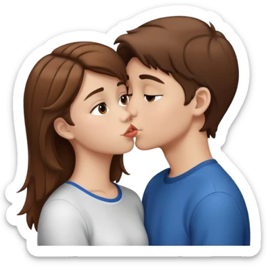Teenager boy, white with brown hair, kissing a girl with brown hair teenager white sticker