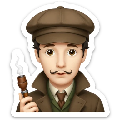 A side view of Sherlock Holmes wearing a deerstalker hat with a curved meershaum pipe held to his lips sticker