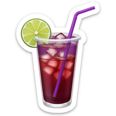maroon purple cocktail with a lime wedge in the drink in a plastic cup with lid and straw - no lime on edge

 sticker