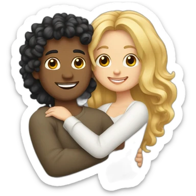 Curvy woman with long blond hair hugging a man with medium long black curly hair sticker