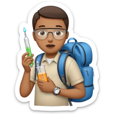 person with backpack and thermometer in mouth sticker