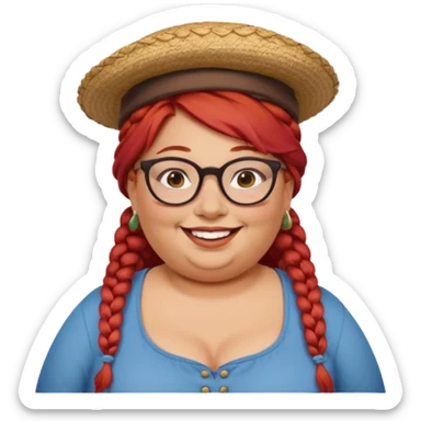 woman glassess, very fat venice gondolier with iconic hat and red hair woman braided sticker