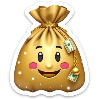 3D emoji style, money bag with dollar bills, New Year theme, snow particles, festive lighting, rich vibe, high detail, transparent background

 sticker