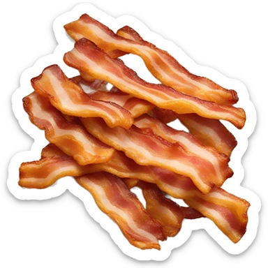 “Realistic image of crispy bacon strips, golden brown with a slight curl, served on a plate with visible texture and a shiny, cooked surface.” sticker