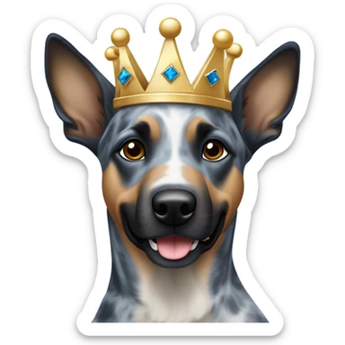 A malinois dark blue merle color with a crown on his head sticker