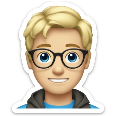 Blonde teen boy with medium short middle parted hair,blue eyes, round Glasses sticker