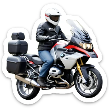 BMW RT1200 touring motorcycle with rider on winding mountain road sticker