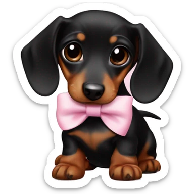black with brown parts baby dachshund with a bow of the color baby pink sticker