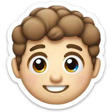 A kawaii emoji with a big smiling face, eyes sparkling with joy and cheeks puffed out. Suit and tie, brown hair, blue eyes sticker