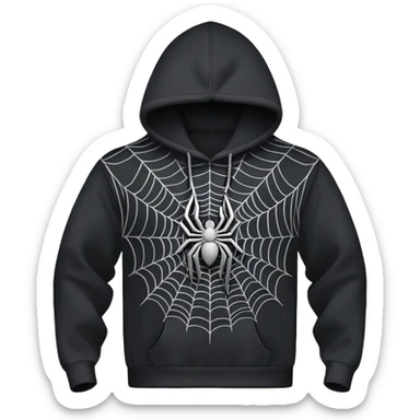 black hoodie with a grey spider web sticker