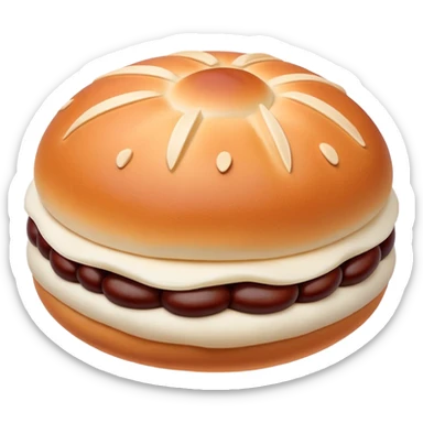 Tianjin Goubuli Dousha Bao red bean paste bun with pinched top, simplified emoji style with bold outlines and bright colors, cartoon style sweet steamed bun sticker