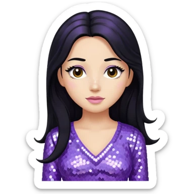 Esther from The Bible with long black hair, lavender sequin outfit sticker