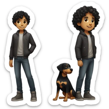 Slavic Boy with curly Black Hair with dog Entlebucher zennenhund sticker