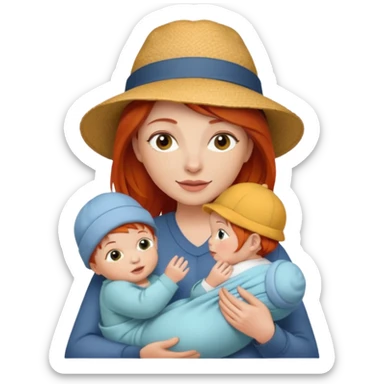 red haired Mother with Hats with her baby sticker