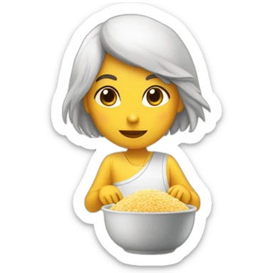 Chica morocha pelo largo Comiendo arroz blanco sticker