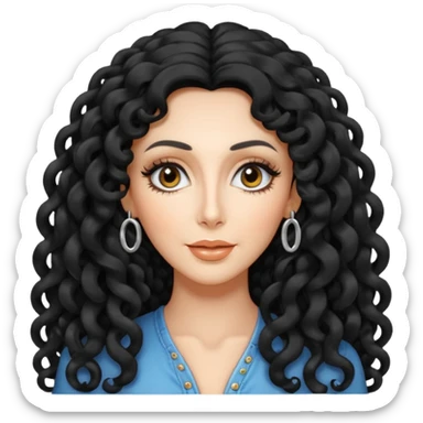 Cher with long black curly hair sticker