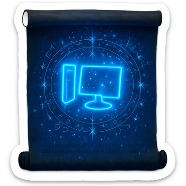 Enhance the Windows 'My Computer' icon on the spell scroll by increasing the magical blue glow and ethereal aura. Add more radiant glintstone light, sparkling magical particles, and a vivid mystical effect while keeping the design minimal and clean. Maintain a transparent background and 1080 x 1080 resolution. sticker