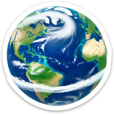 🌍 Cinematic Realistic Earth – A breathtaking, full view of Earth from space, showcasing vivid blue oceans, swirling white clouds, and lush green continents. The curvature of the planet is subtly illuminated by the sun, with a soft atmospheric glow enhancing its life-sustaining beauty. High detail, crisp textures, and realistic lighting bring out the planet's dynamic and ever-changing surface. sticker