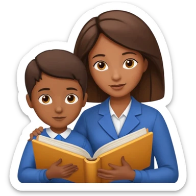 educator or speech therapist with child, who helps child with lessons or reading books sticker